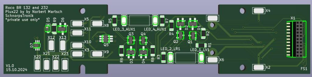 Plux22 Adapter-Platine für Roco BR 132 und 232 in KiCad